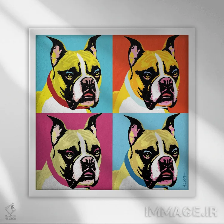 تابلو چهار باکسر ووفهول (بازی با وارهول و صدای سگ) اثر گرچن کیش سرانو - نمای قابدار سفید