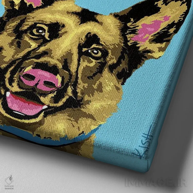 تابلو چهار ژرمن شپرد ووفهول (بازی با وارهول و صدای سگ) اثر گرچن کیش سرانو - نمای نزدیک بافت بوم