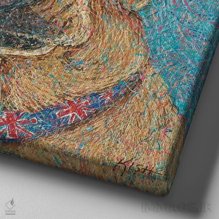 تابلو لبرادور روباهی قرمز قطرهای (به سبک Drip Art) اثر گرچن کیش سرانو - نمای نزدیک بافت بوم