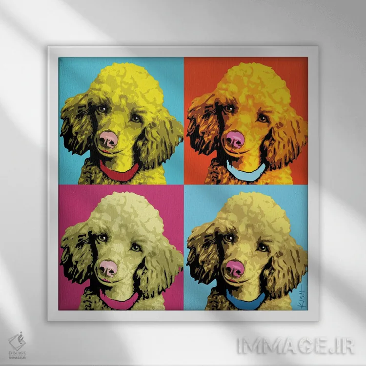تابلو چهار پودل ووفهول (بازی با وارهول و صدای سگ) اثر گرچن کیش سرانو - نمای قابدار سفید