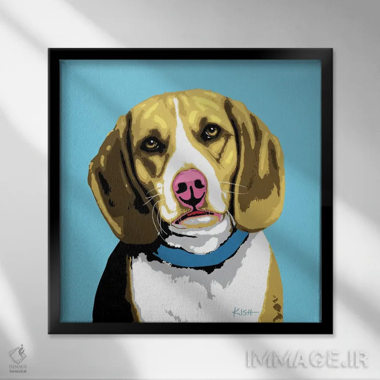 تابلو بیگل آبی ووفهول (بازی با وارهول و سگ) اثر گرچن کیش سرانو - نمای قابدار مشکی