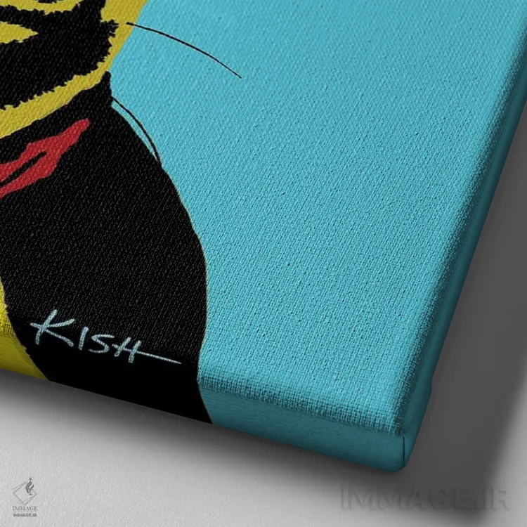 تابلو بوستون تریر سبزآبی ووفهول (بازی با وارهول) اثر گرچن کیش سرانو - نمای نزدیک بافت بوم