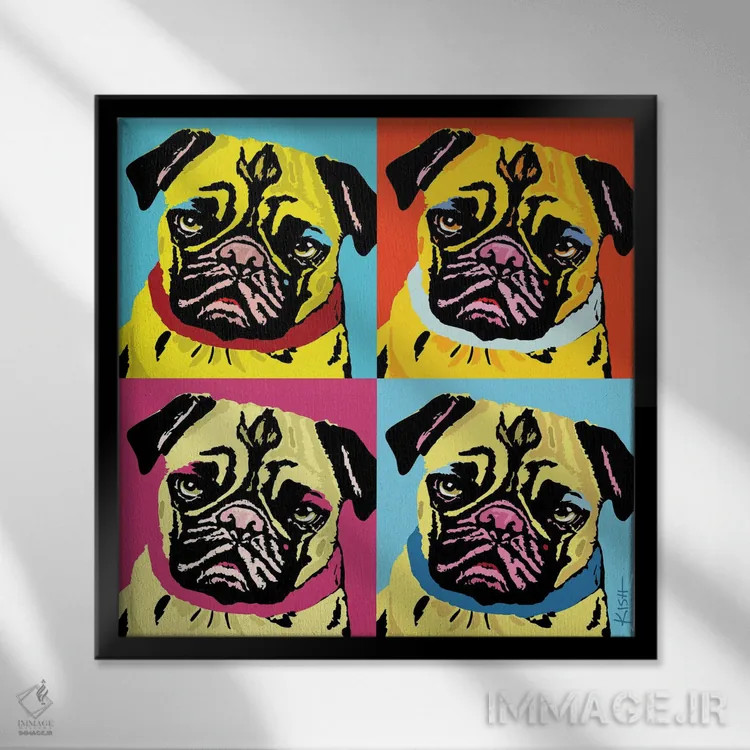 تابلو چهار پاگ ووفهول (بازی با وارهول و صدای سگ) اثر گرچن کیش سرانو - نمای قابدار مشکی