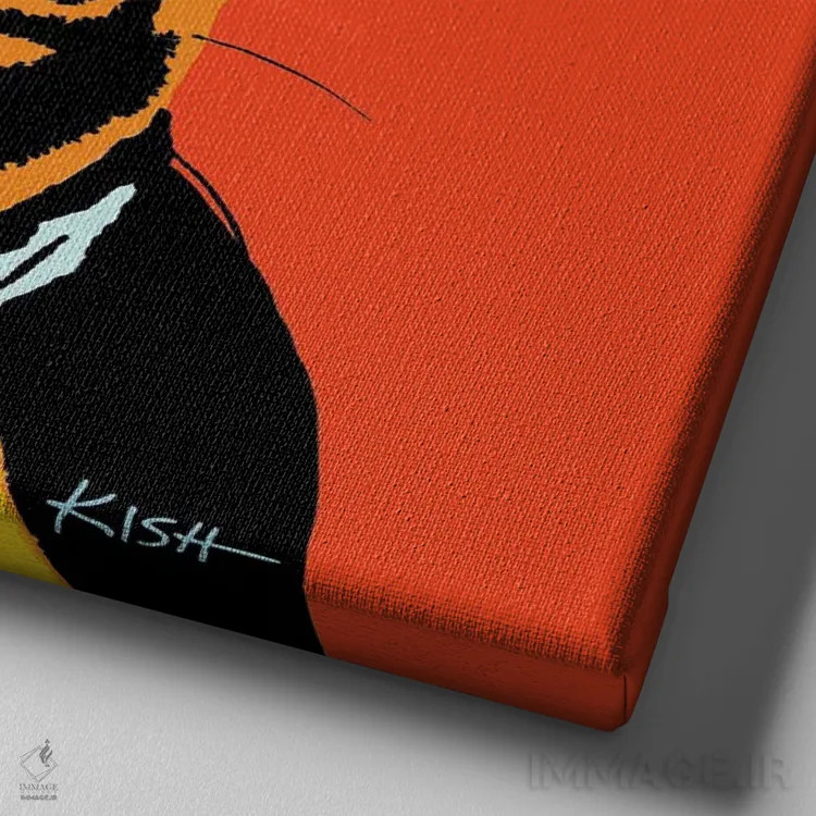 تابلو بوستون تریر نارنجی ووفهول (بازی با وارهول) اثر گرچن کیش سرانو - نمای نزدیک بافت بوم