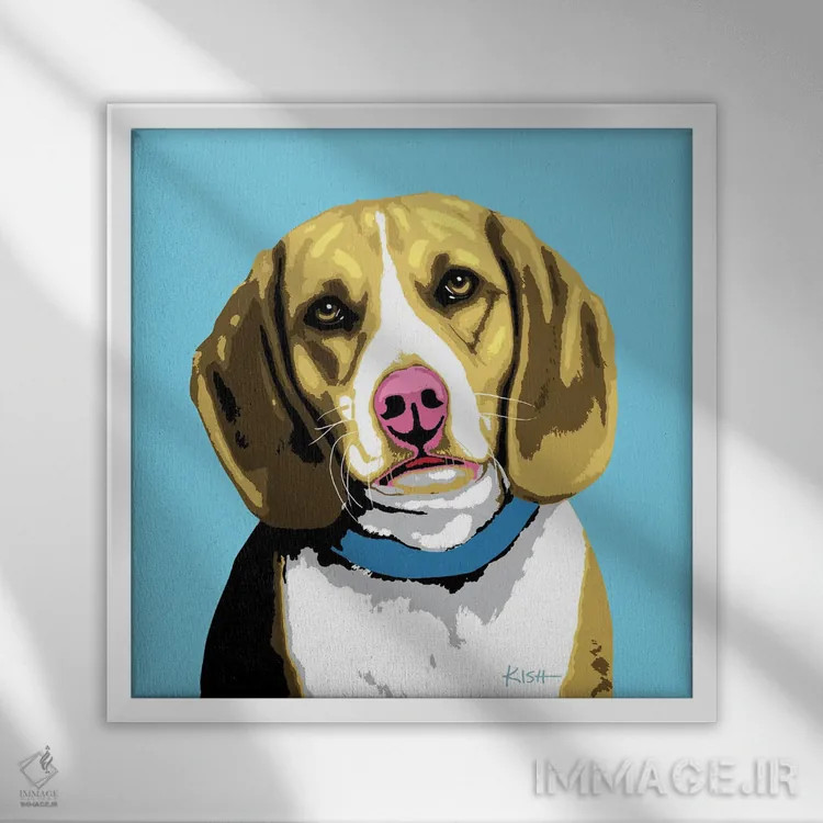 تابلو بیگل آبی ووفهول (بازی با وارهول و سگ) اثر گرچن کیش سرانو - نمای قابدار سفید