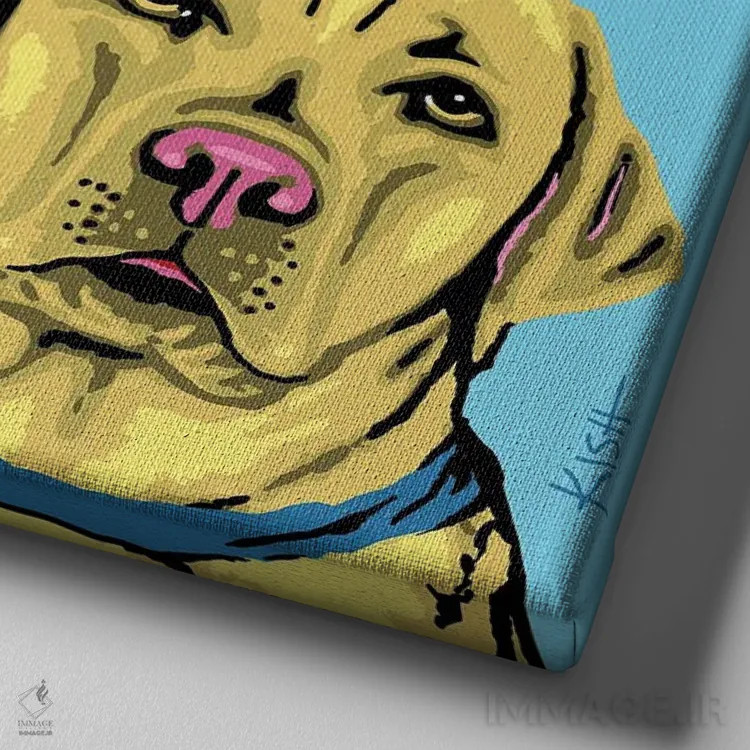 تابلو چهار لبرادور زرد ووفهول (بازی با وارهول و صدای سگ) اثر گرچن کیش سرانو - نمای نزدیک بافت بوم