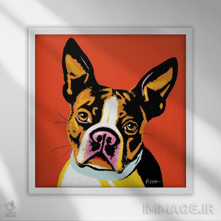 تابلو بوستون تریر نارنجی ووفهول (بازی با وارهول) اثر گرچن کیش سرانو - نمای قابدار سفید