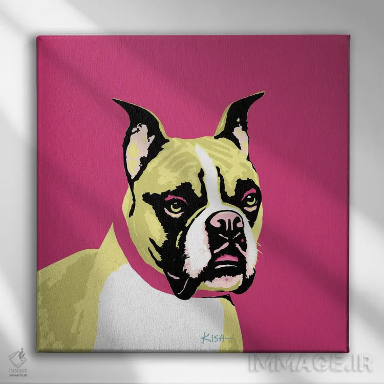 تابلو باکسر صورتی ووفهول (بازی با وارهول) اثر گرچن کیش سرانو - نمای روبهرو روی دیوار