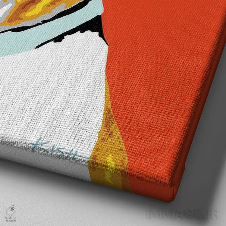 تابلو بولداگ نارنجی ووفهول (بازی با وارهول) اثر گرچن کیش سرانو - نمای نزدیک بافت بوم