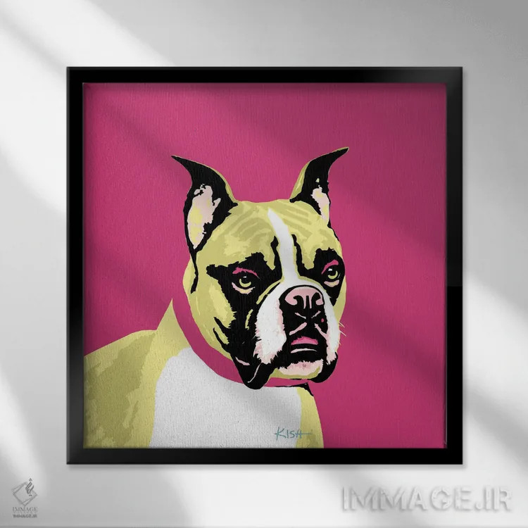 تابلو باکسر صورتی ووفهول (بازی با وارهول) اثر گرچن کیش سرانو - نمای قابدار مشکی