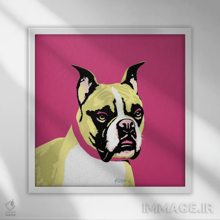 تابلو باکسر صورتی ووفهول (بازی با وارهول) اثر گرچن کیش سرانو - نمای قابدار سفید