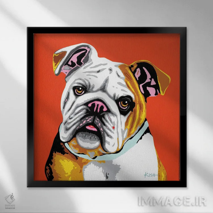 تابلو بولداگ نارنجی ووفهول (بازی با وارهول) اثر گرچن کیش سرانو - نمای قابدار مشکی