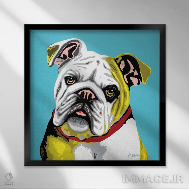 تابلو بولداگ سبزآبی ووفهول (بازی با وارهول) اثر گرچن کیش سرانو - نمای قابدار مشکی