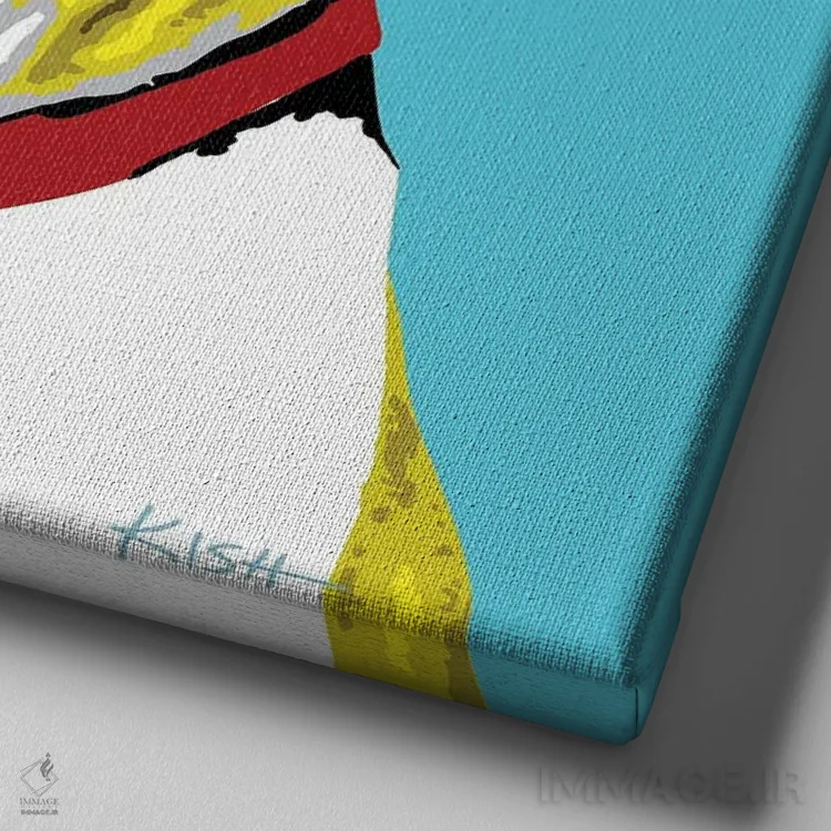 تابلو بولداگ سبزآبی ووفهول (بازی با وارهول) اثر گرچن کیش سرانو - نمای نزدیک بافت بوم