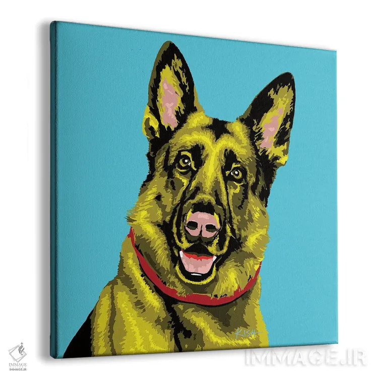 تابلو ژرمن شپرد آبی مایل به سبز ووفهول اثر گرچن کیش سرانو - نمای پرسپکتیو محصول