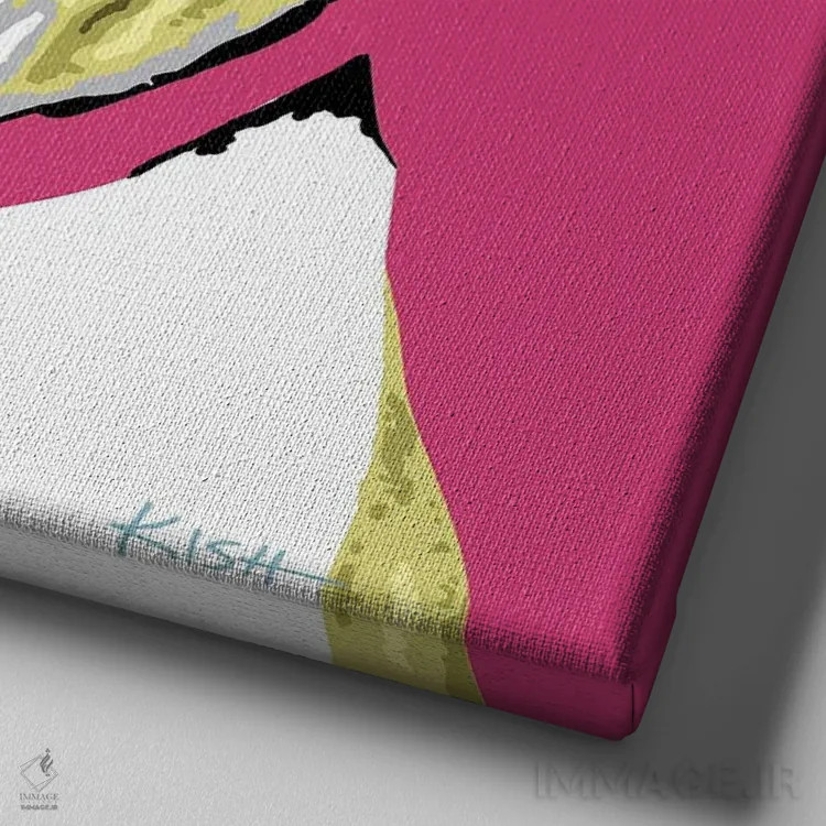 تابلو بولداگ صورتی ووفهول (بازی با وارهول) اثر گرچن کیش سرانو - نمای نزدیک بافت بوم