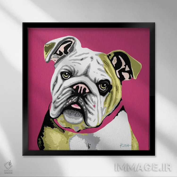 تابلو بولداگ صورتی ووفهول (بازی با وارهول) اثر گرچن کیش سرانو - نمای قابدار مشکی