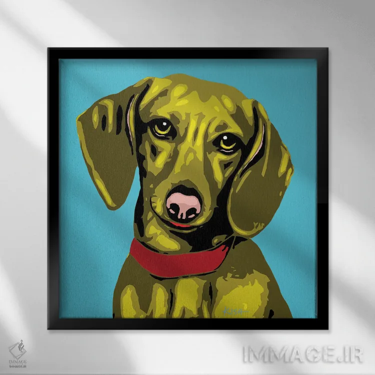 تابلو داشهوند آبی مایل به سبز ووفهول اثر گرچن کیش سرانو - نمای قابدار مشکی