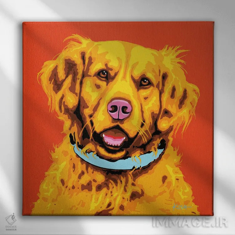 تابلو گلدن رتریور نارنجی ووفهول اثر گرچن کیش سرانو - نمای روبهرو روی دیوار