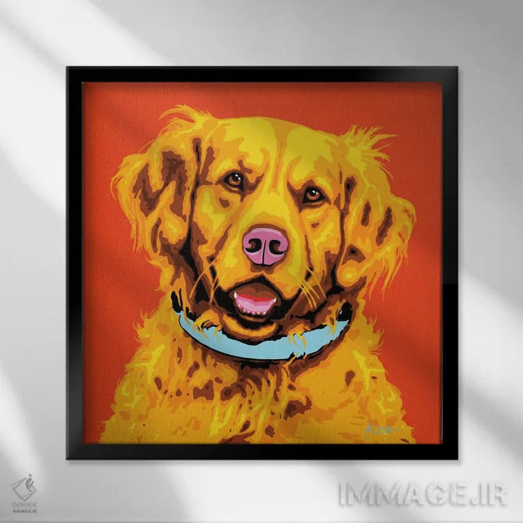 تابلو گلدن رتریور نارنجی ووفهول اثر گرچن کیش سرانو - نمای قابدار مشکی