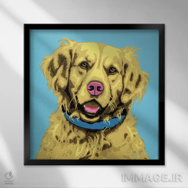 تابلو گلدن رتریور آبی ووفهول اثر گرچن کیش سرانو - نمای قابدار مشکی