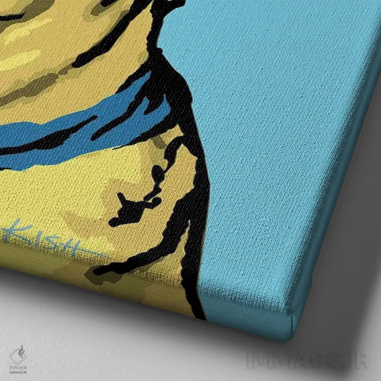 تابلو لبرادور زرد آبی ووفهول اثر گرچن کیش سرانو - نمای نزدیک بافت بوم