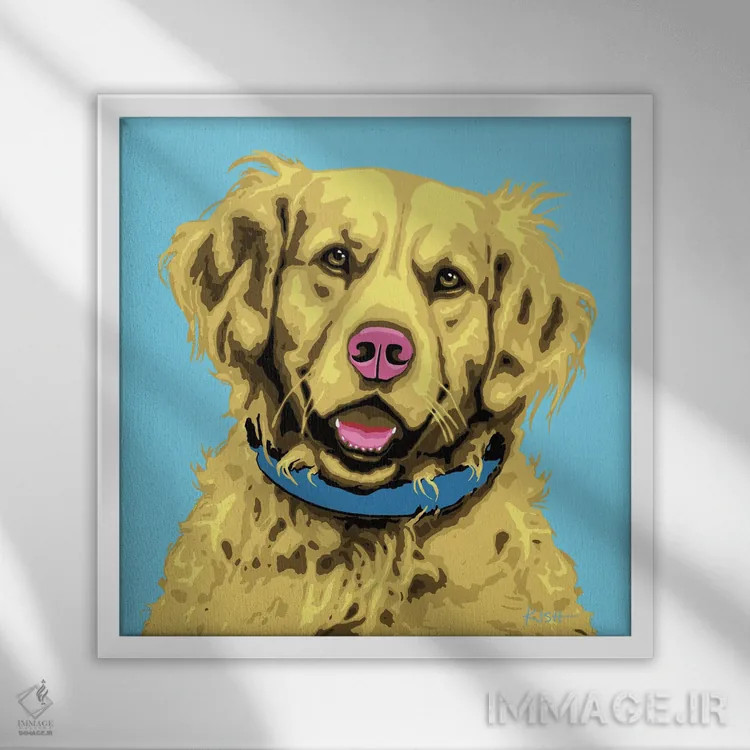 تابلو گلدن رتریور آبی ووفهول اثر گرچن کیش سرانو - نمای قابدار سفید