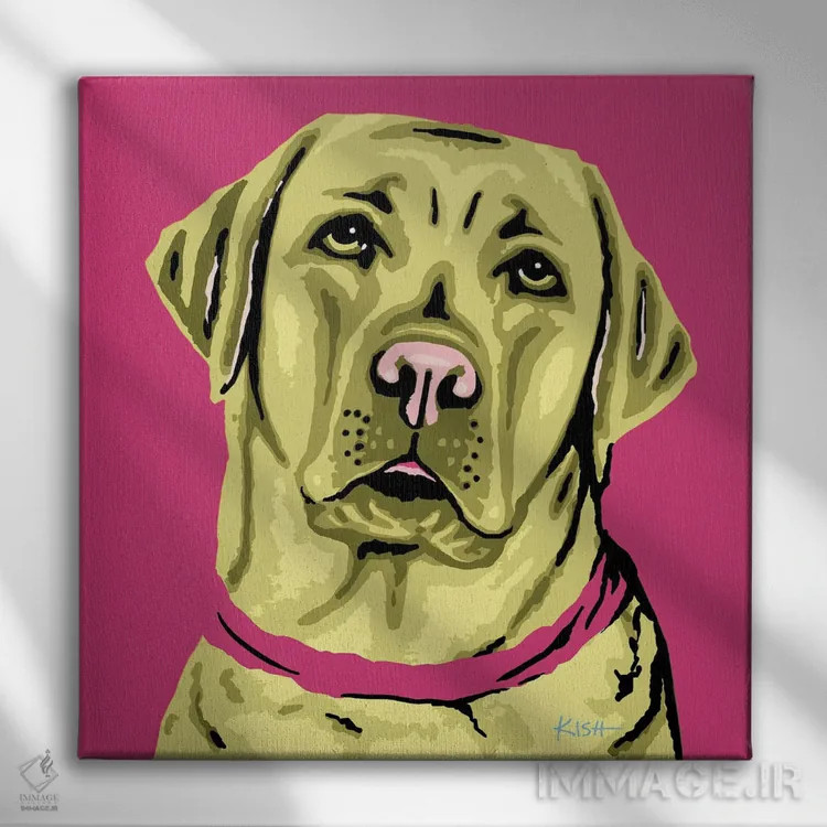 تابلو لبرادور زرد صورتی ووفهول اثر گرچن کیش سرانو - نمای روبهرو روی دیوار