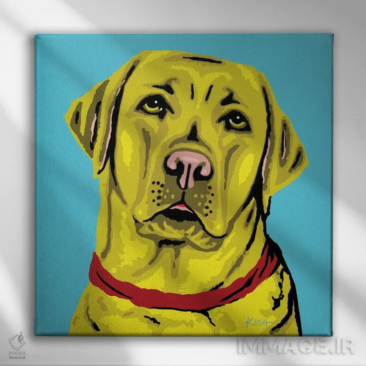 تابلو لبرادور زرد آبی مایل به سبز ووفهول اثر گرچن کیش سرانو - نمای روبهرو روی دیوار