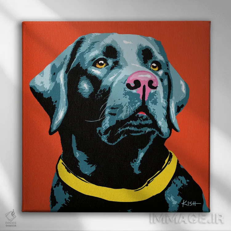 تابلو لبرادور مشکی نارنجی ووفهول اثر گرچن کیش سرانو - نمای روبهرو روی دیوار