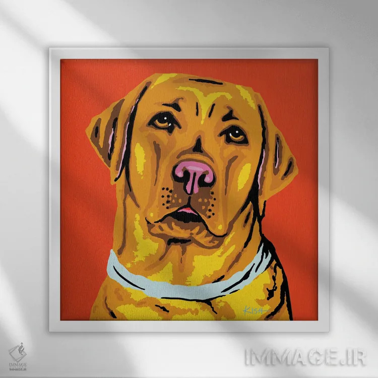 تابلو لبرادور زرد نارنجی ووفهول اثر گرچن کیش سرانو - نمای قابدار سفید