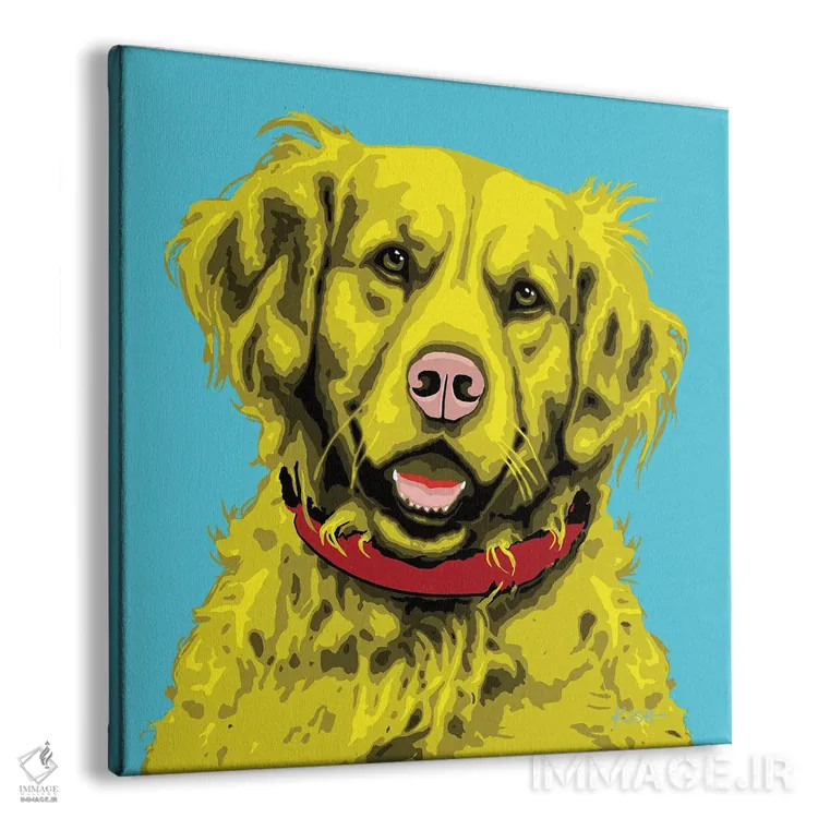 تابلو گلدن رتریور آبی مایل به سبز ووفهول اثر گرچن کیش سرانو - نمای پرسپکتیو محصول