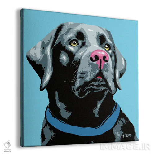 تابلو لبرادور مشکی آبی ووفهول اثر گرچن کیش سرانو - نمای پرسپکتیو محصول