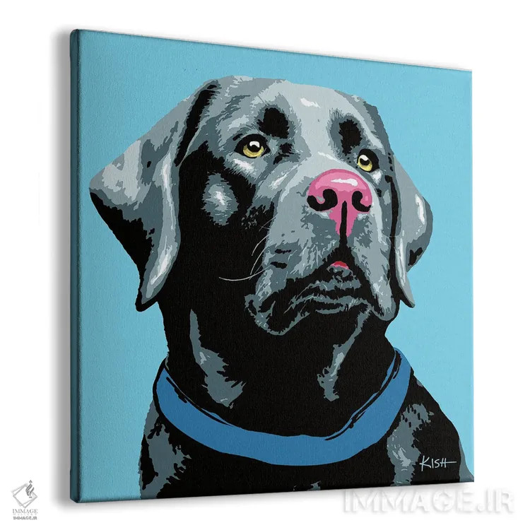 تابلو لبرادور مشکی آبی ووفهول اثر گرچن کیش سرانو - نمای پرسپکتیو محصول