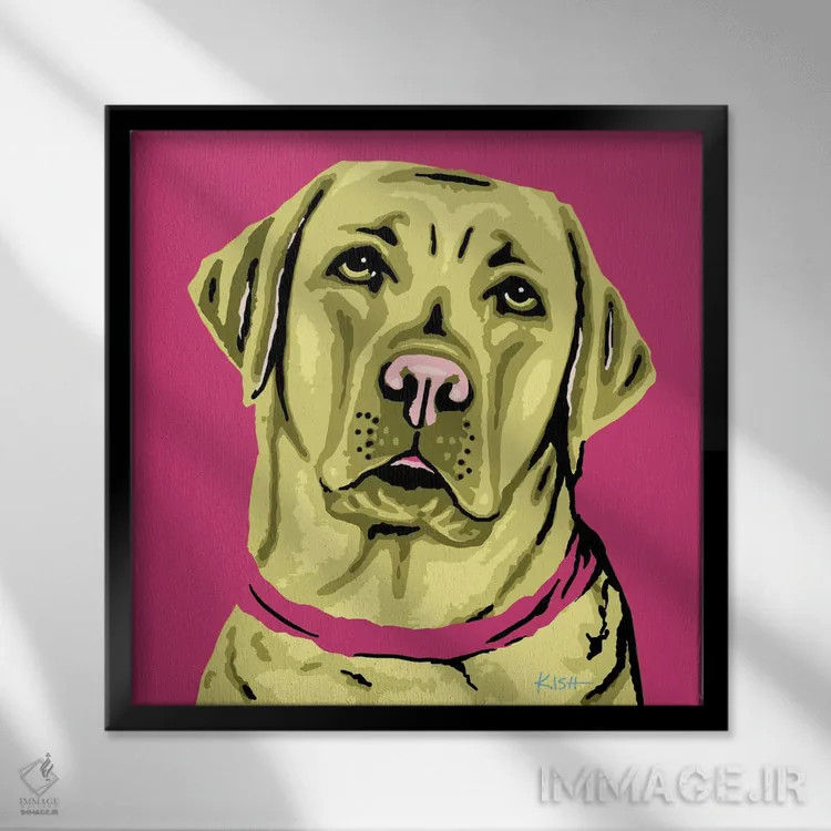 تابلو لبرادور زرد صورتی ووفهول اثر گرچن کیش سرانو - نمای قابدار مشکی
