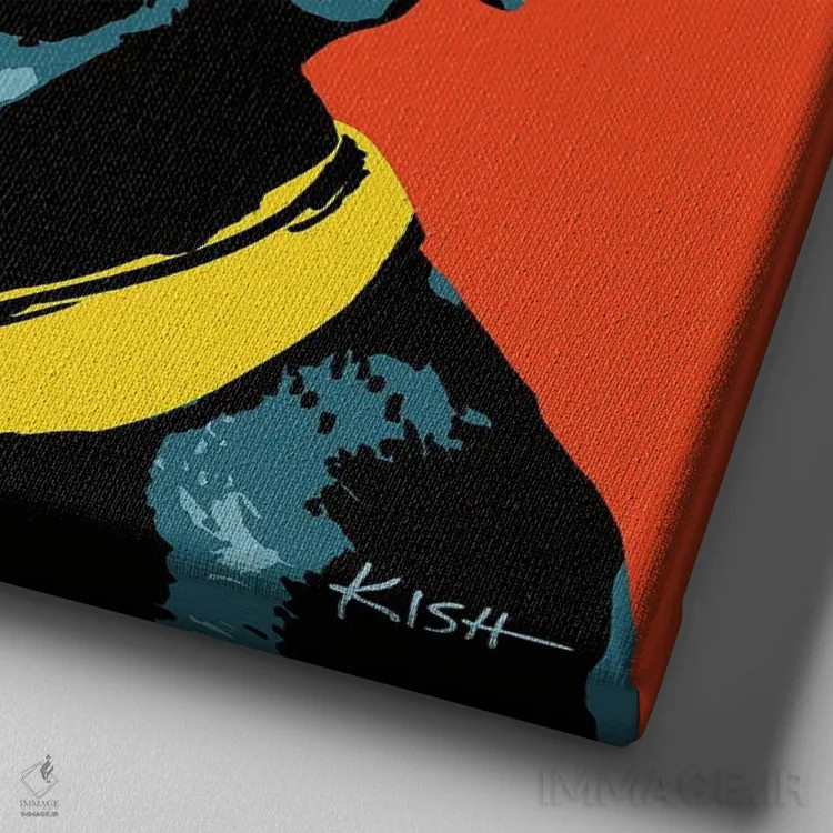 تابلو لبرادور مشکی نارنجی ووفهول اثر گرچن کیش سرانو - نمای نزدیک بافت بوم