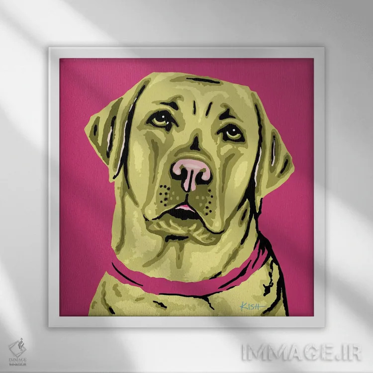 تابلو لبرادور زرد صورتی ووفهول اثر گرچن کیش سرانو - نمای قابدار سفید