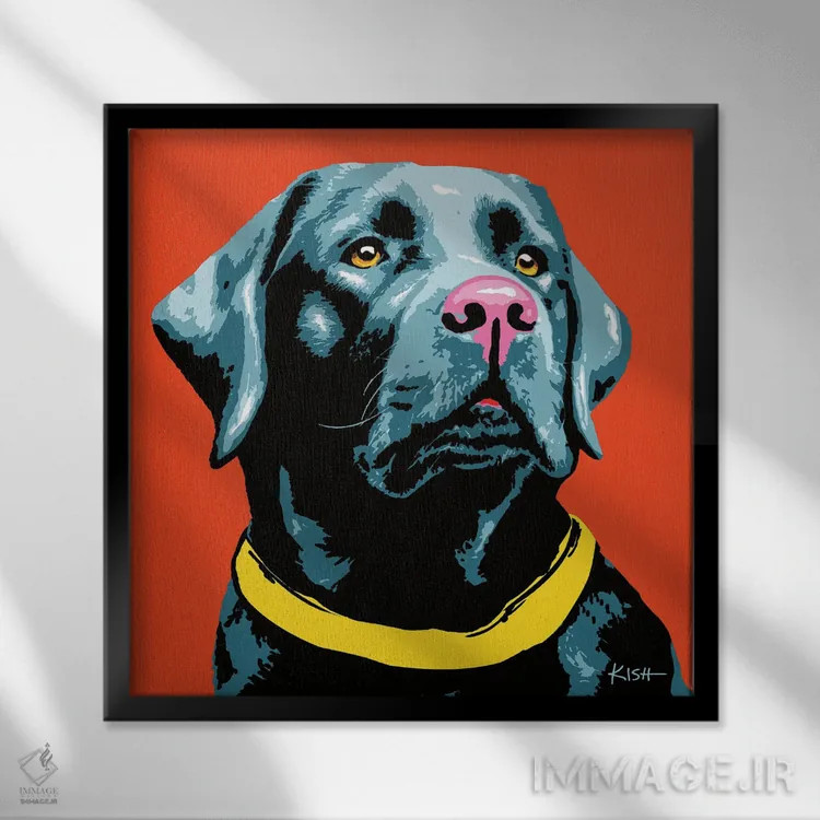 تابلو لبرادور مشکی نارنجی ووفهول اثر گرچن کیش سرانو - نمای قابدار مشکی
