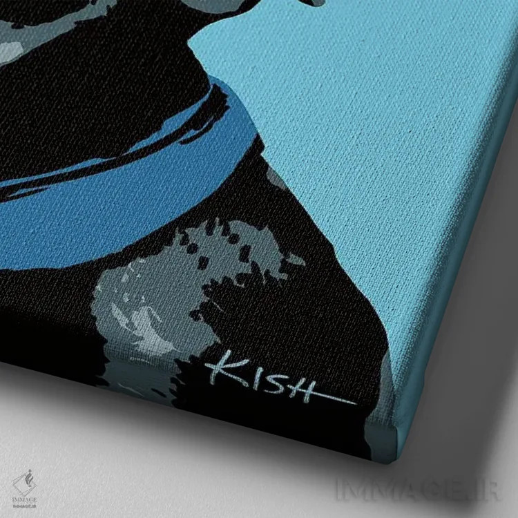 تابلو لبرادور مشکی آبی ووفهول اثر گرچن کیش سرانو - نمای نزدیک بافت بوم