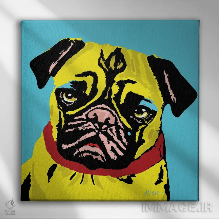 تابلو پاگ آبی مایل به سبز ووفهول اثر گرچن کیش سرانو - نمای روبهرو روی دیوار