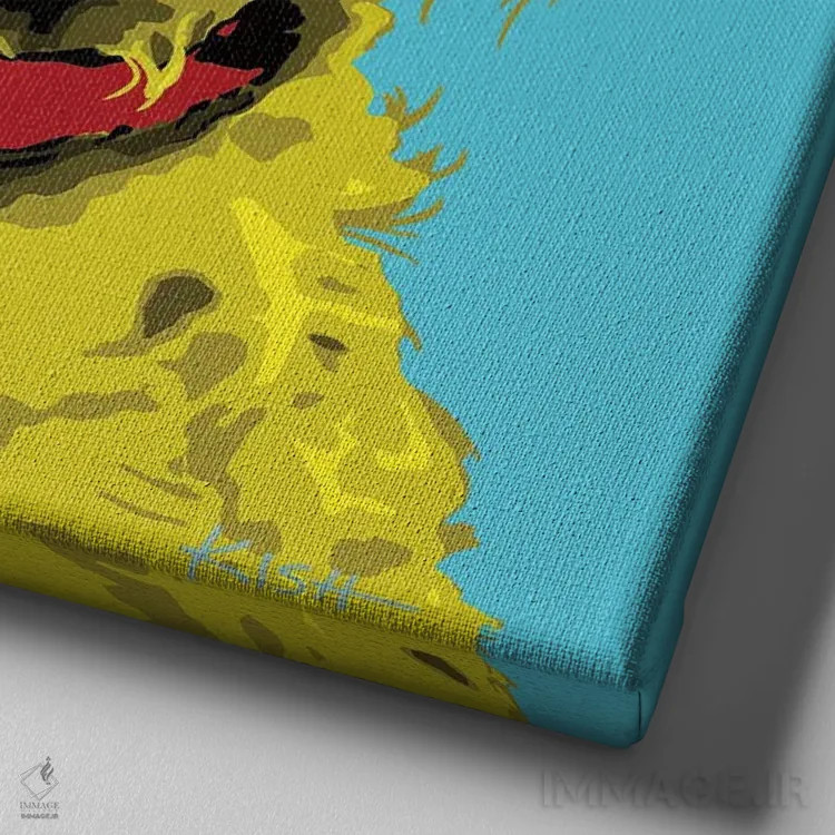 تابلو گلدن رتریور آبی مایل به سبز ووفهول اثر گرچن کیش سرانو - نمای نزدیک بافت بوم