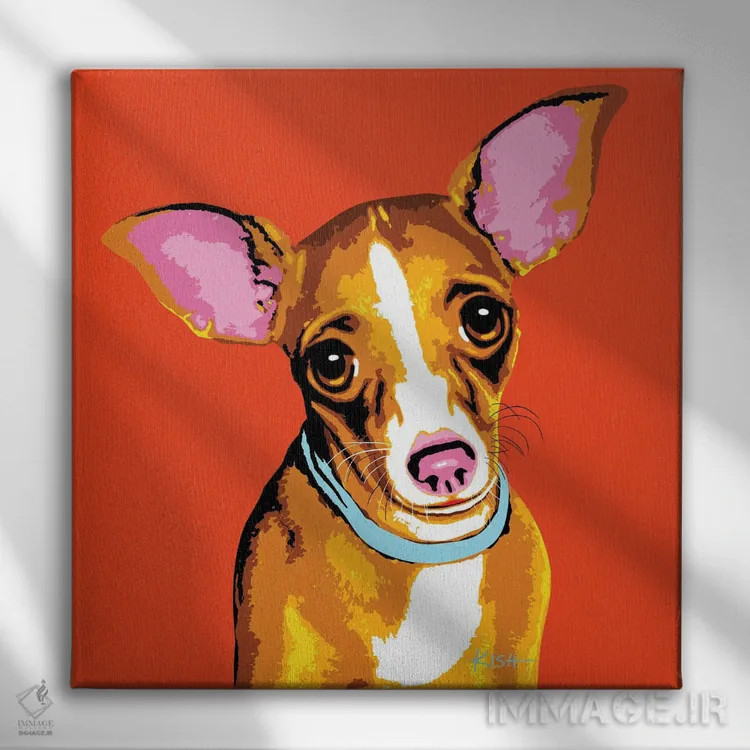 تابلو چیواوا نارنجی ووفهول اثر گرچن کیش سرانو - نمای روبهرو روی دیوار