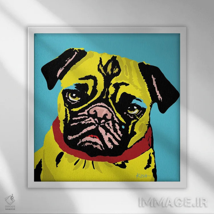 تابلو پاگ آبی مایل به سبز ووفهول اثر گرچن کیش سرانو - نمای قابدار سفید