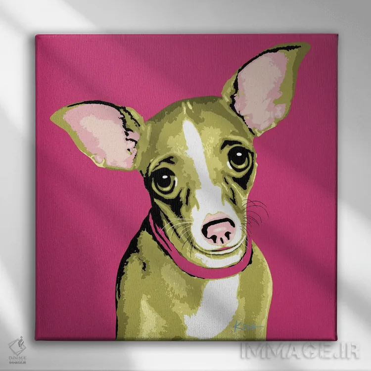 تابلو چیواوا صورتی ووفهول اثر گرچن کیش سرانو - نمای روبهرو روی دیوار