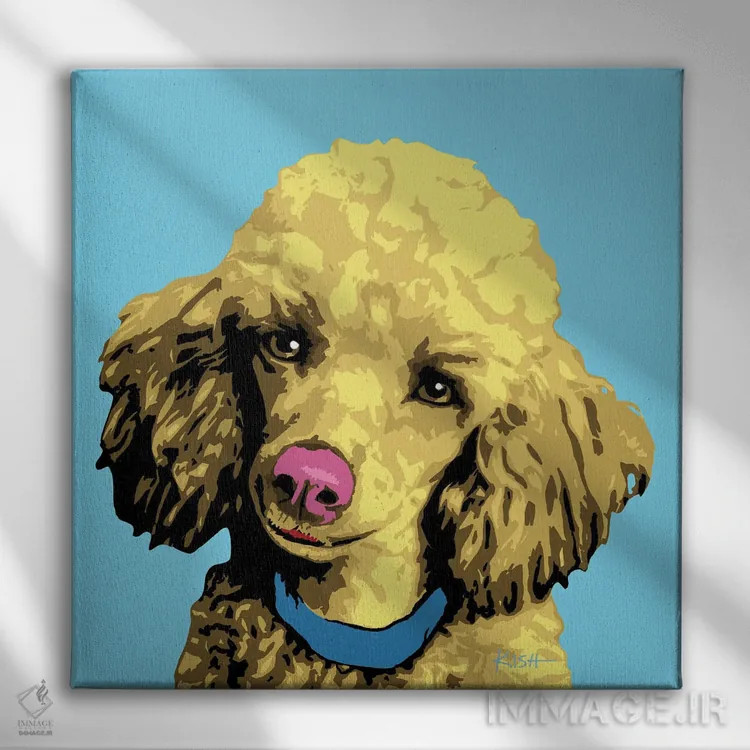 تابلو پودل آبی ووفهول اثر گرچن کیش سرانو - نمای روبهرو روی دیوار