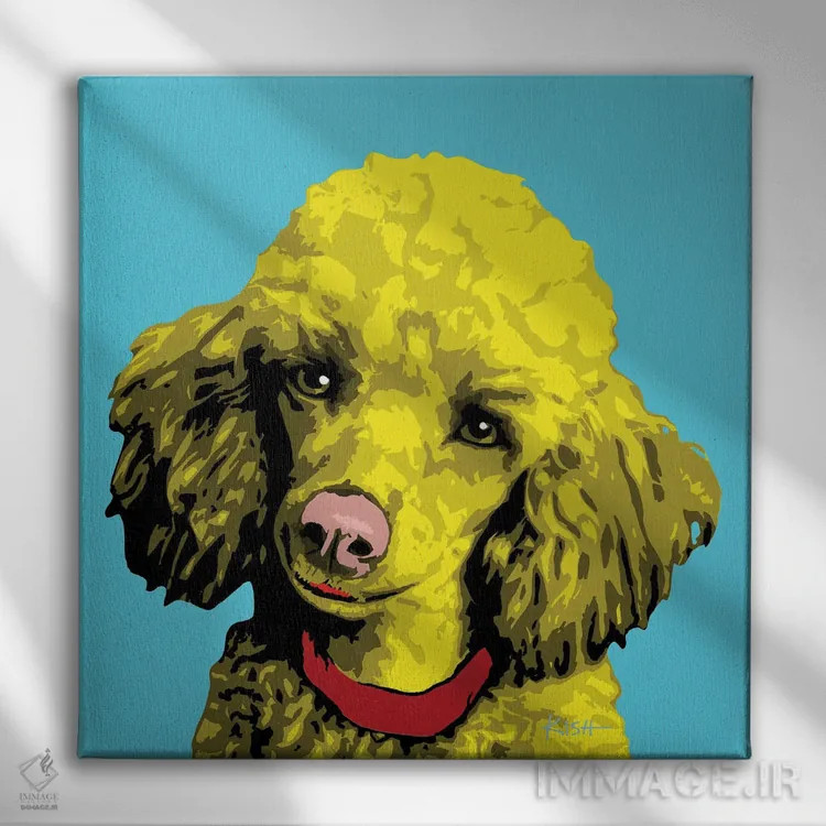 تابلو پودل آبی مایل به سبز ووفهول اثر گرچن کیش سرانو - نمای روبهرو روی دیوار