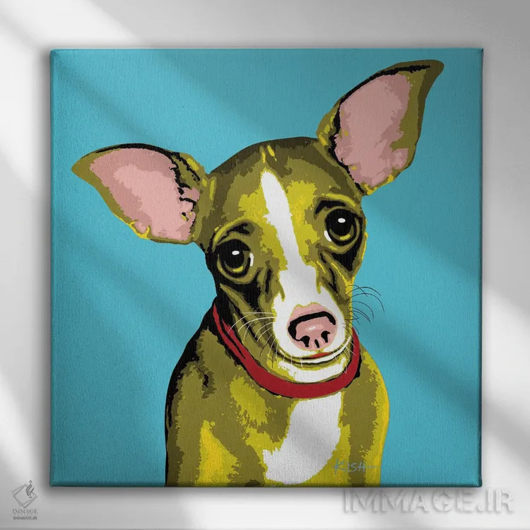 تابلو چیواوا آبی مایل به سبز ووفهول اثر گرچن کیش سرانو - نمای روبهرو روی دیوار