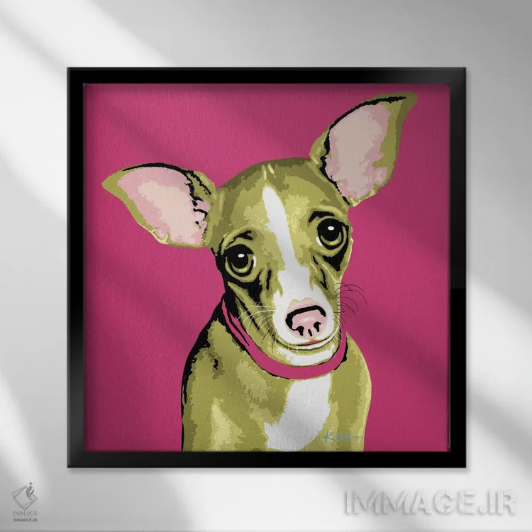 تابلو چیواوا صورتی ووفهول اثر گرچن کیش سرانو - نمای قابدار مشکی