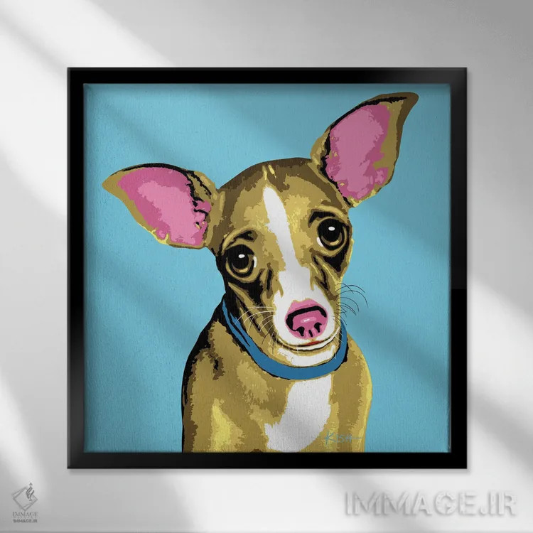 تابلو چیواوا آبی ووفهول اثر گرچن کیش سرانو - نمای قابدار مشکی