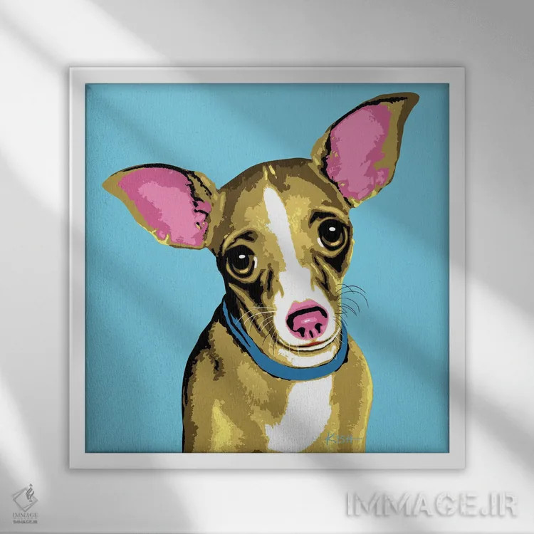 تابلو چیواوا آبی ووفهول اثر گرچن کیش سرانو - نمای قابدار سفید